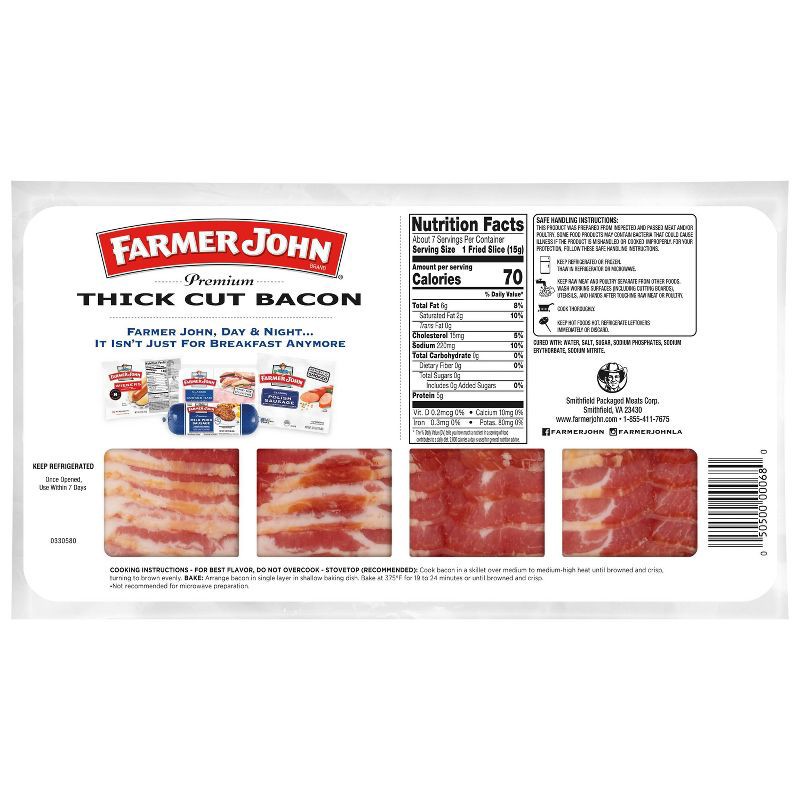 slide 2 of 3, Farmer John Thick Cut Bacon - 12oz, 12 oz