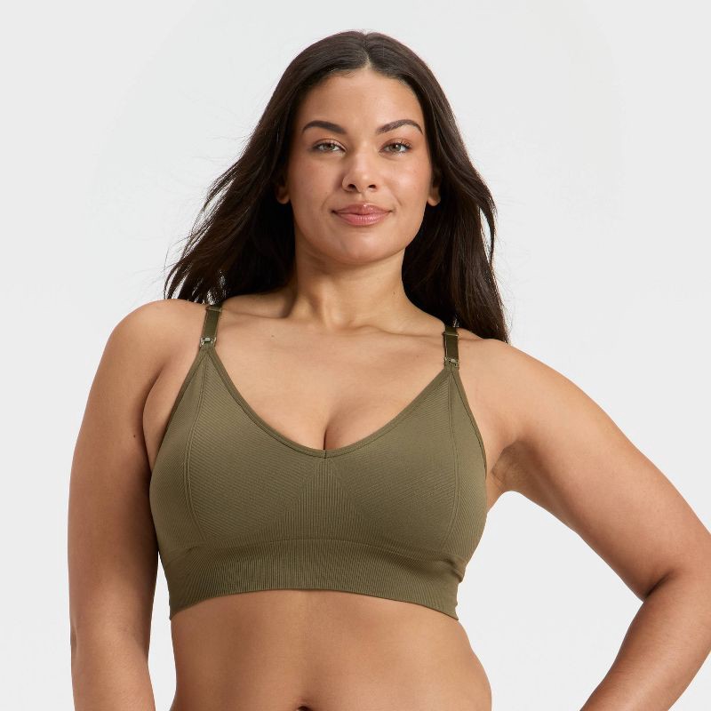 slide 4 of 5, Women's Seamless Light Support Nursing Sports Bralette - Auden™ Moss Green XL, 1 ct