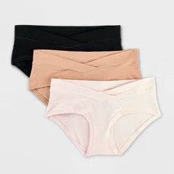 Maternity 3pk Cotton Blend Under the Belly Hipster Underwear - Auden™ Black/Pearl Tan/Rose Pink M