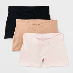Maternity 3pk Cotton Blend Under the Belly Boy Shorts Underwear - Auden™ Black/Pearl Tan/Rose Pink M