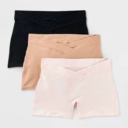 Maternity 3pk Cotton Blend Under the Belly Boy Shorts Underwear - Auden™ Black/Pearl Tan/Rose Pink XXL