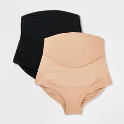 Maternity 2pk Luxe Stretch Over the Belly Bikini Underwear - Auden™ Black/Pearl Tan XL