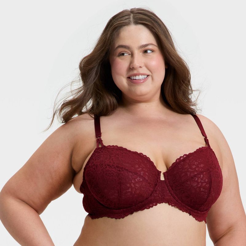 slide 1 of 5, Women's Lace Unlined Balconette Bra - Auden™ Berry Red 42C, 1 ct