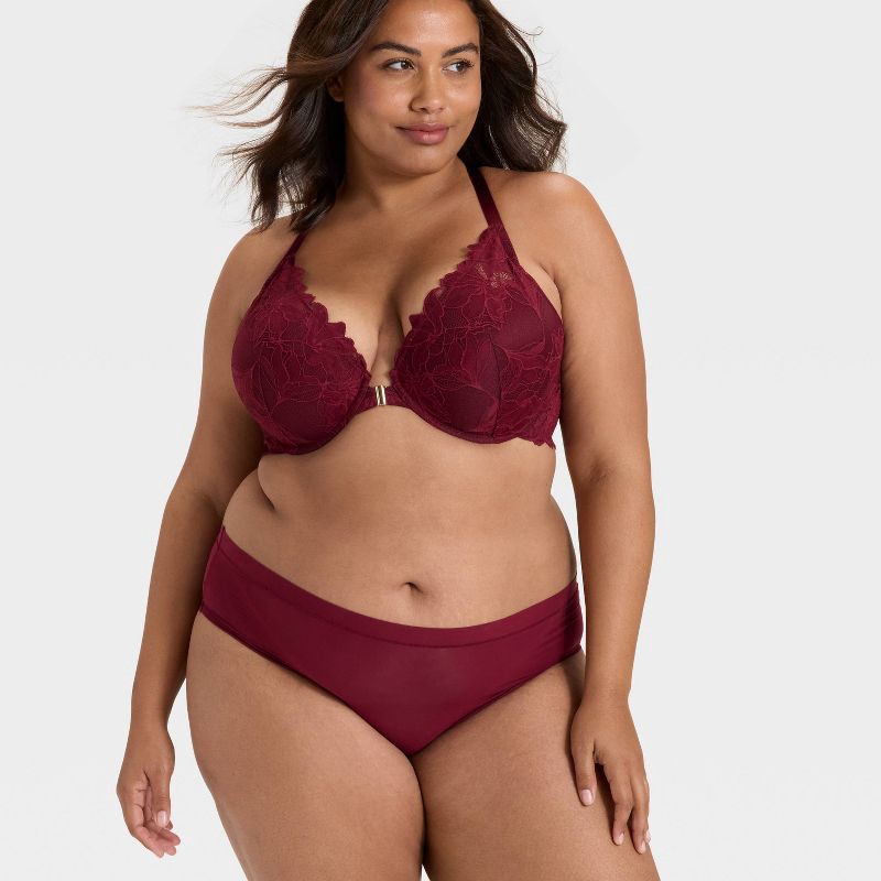 slide 3 of 3, Women's Lace Push-Up Plunge Bra - Auden™ Berry Red 44C, 1 ct