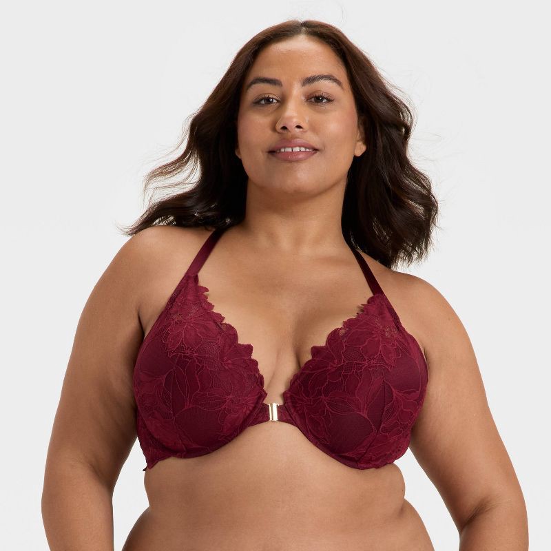 slide 1 of 3, Women's Lace Push-Up Plunge Bra - Auden™ Berry Red 44D, 1 ct