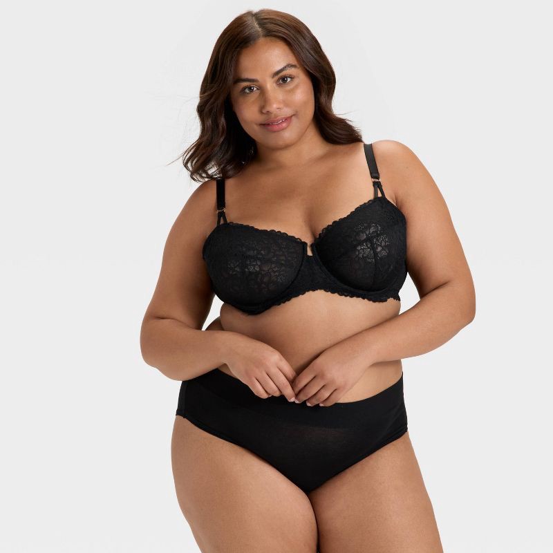 slide 3 of 7, Women's Lace Unlined Balconette Bra - Auden™ Black 42DD: Adjustable Straps, Underwire, Semi-Opaque, Hand Wash, Line Dry, 1 ct