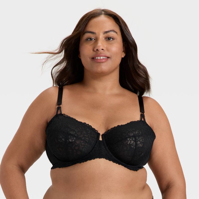 slide 1 of 7, Women's Lace Unlined Balconette Bra - Auden™ Black 46DD: Adjustable Strap, Underwire, Semi-Opaque, 1 ct