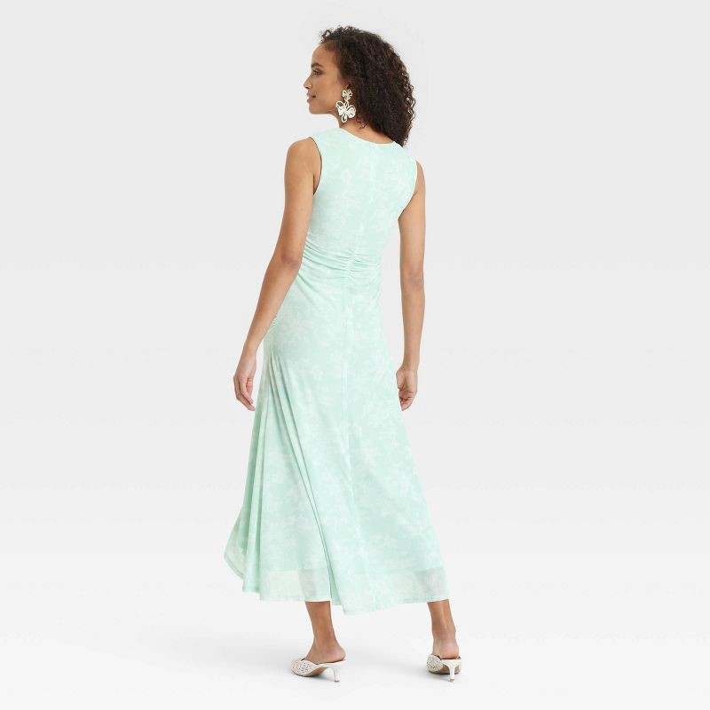 slide 2 of 3, Women's Ruched Midi Sundress - A New Day™ Green Floral M: Sleeveless V Neck Pullover, Lightweight Knit, Machine Washable, 1 ct