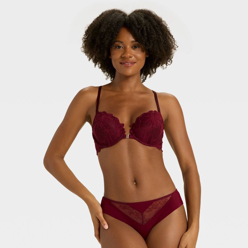 slide 3 of 5, Women's Invisible Edge Lace Bikini Underwear - Auden™ Berry Red M, 1 ct