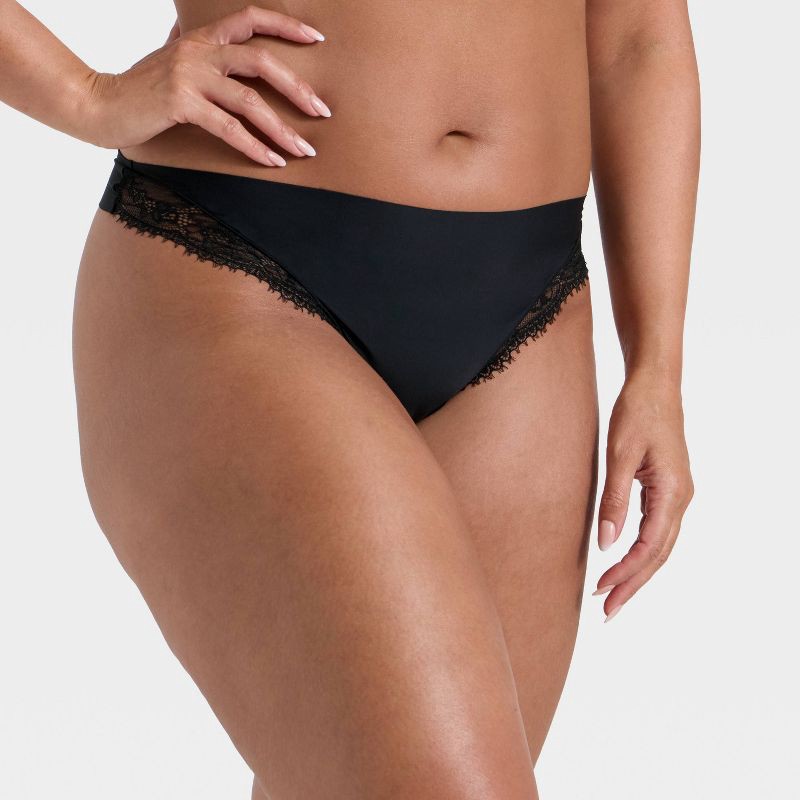 slide 4 of 5, Women's Invisible Edge Lace Thong Underwear - Auden™ Black S, 1 ct