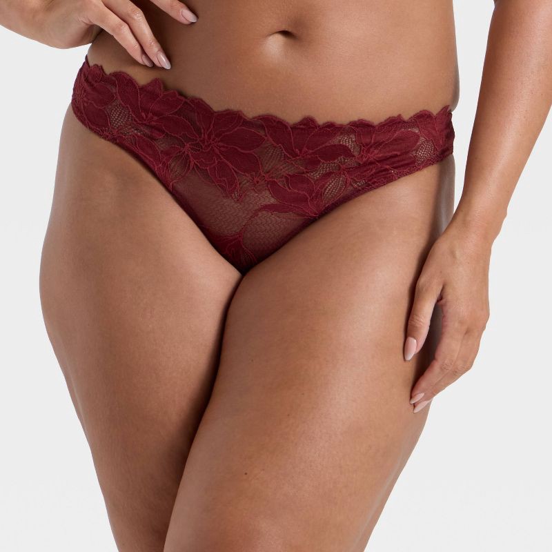 slide 4 of 5, Women's Lace Cut Out Thong Underwear - Auden™ Berry Red M, 1 ct