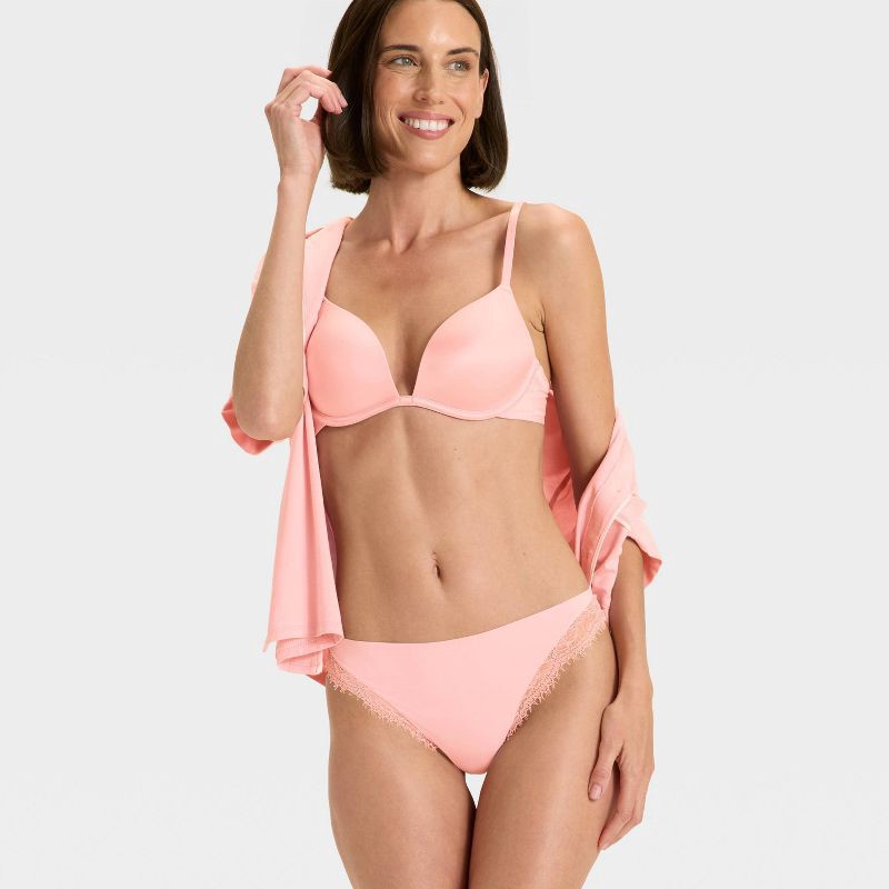 slide 3 of 5, Women's Invisible Edge Lace Thong Underwear - Auden™ Blush S, 1 ct