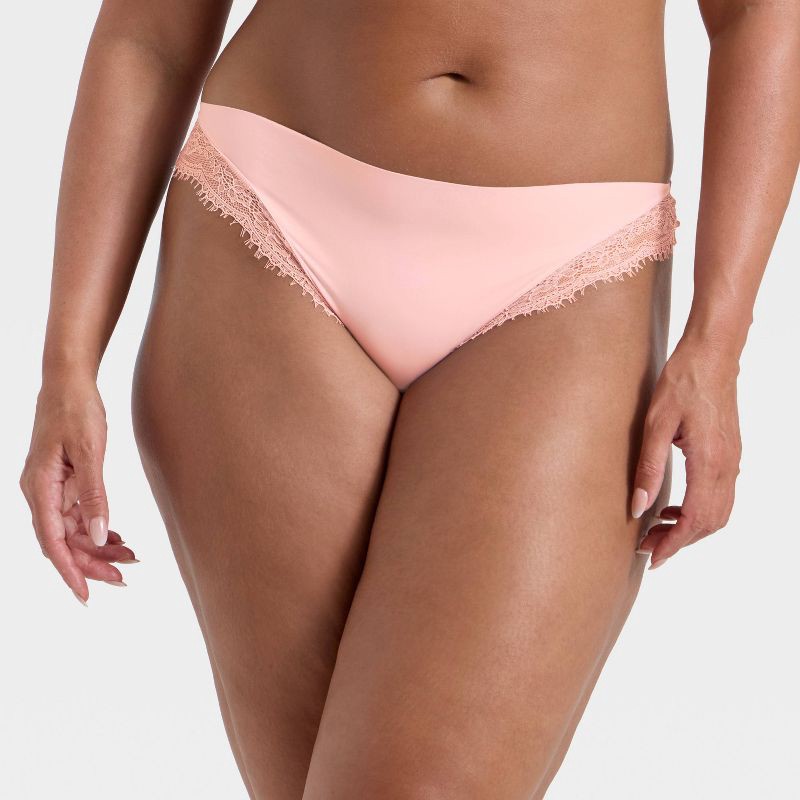 slide 4 of 5, Women's Invisible Edge Lace Thong Underwear - Auden™ Blush S, 1 ct