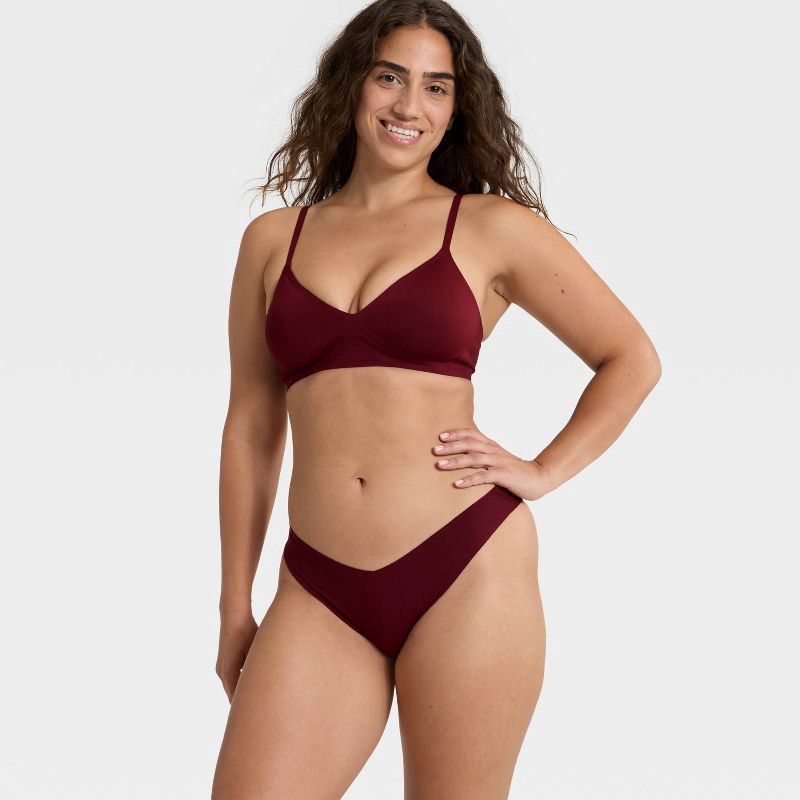 slide 3 of 5, Women's Invisible Edge Cotton Thong Underwear - Auden™ Berry Red M, 1 ct