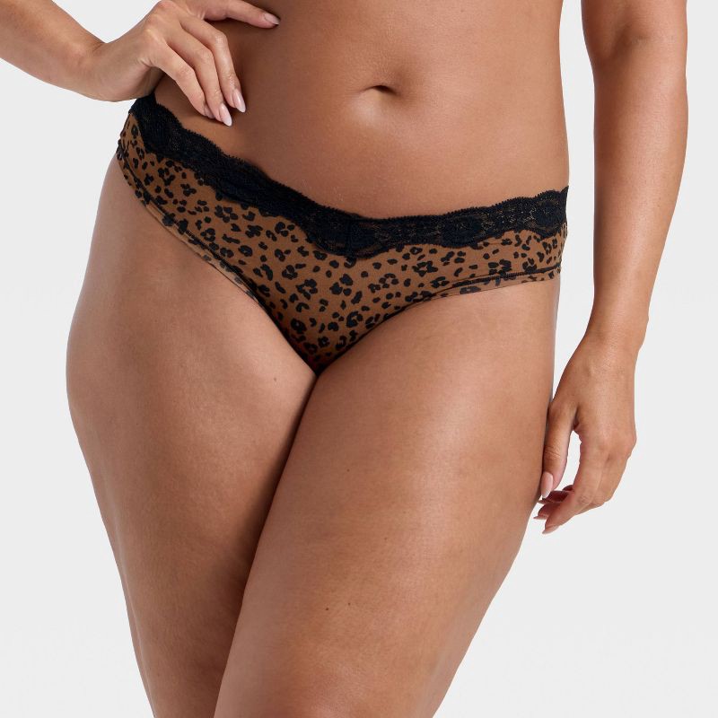 slide 4 of 5, Women's Luxe Stretch Thong Underwear with Lace Waistband - Auden™ Leopard Print XS, 1 ct