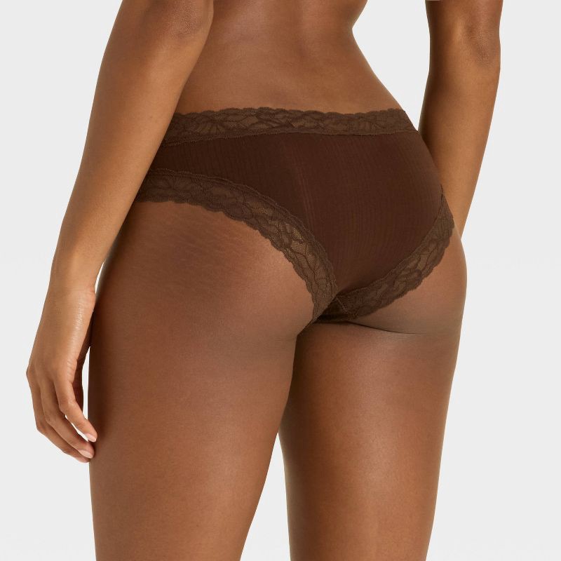 slide 2 of 5, Women's Modal Blend Cheeky Underwear with Lace - Auden™ Dark Brown S, 1 ct