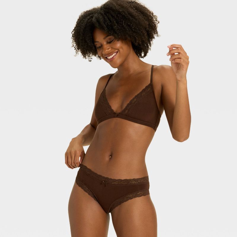 slide 3 of 5, Women's Modal Blend Cheeky Underwear with Lace - Auden™ Dark Brown L, 1 ct