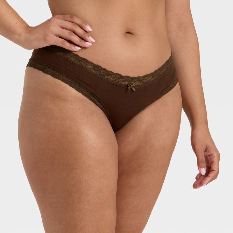 slide 4 of 5, Women's Modal Blend Cheeky Underwear with Lace - Auden™ Dark Brown L, 1 ct