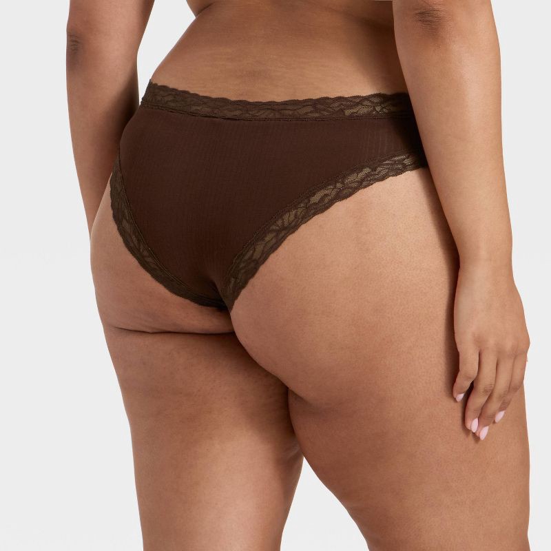 slide 5 of 5, Women's Modal Blend Cheeky Underwear with Lace - Auden™ Dark Brown L, 1 ct