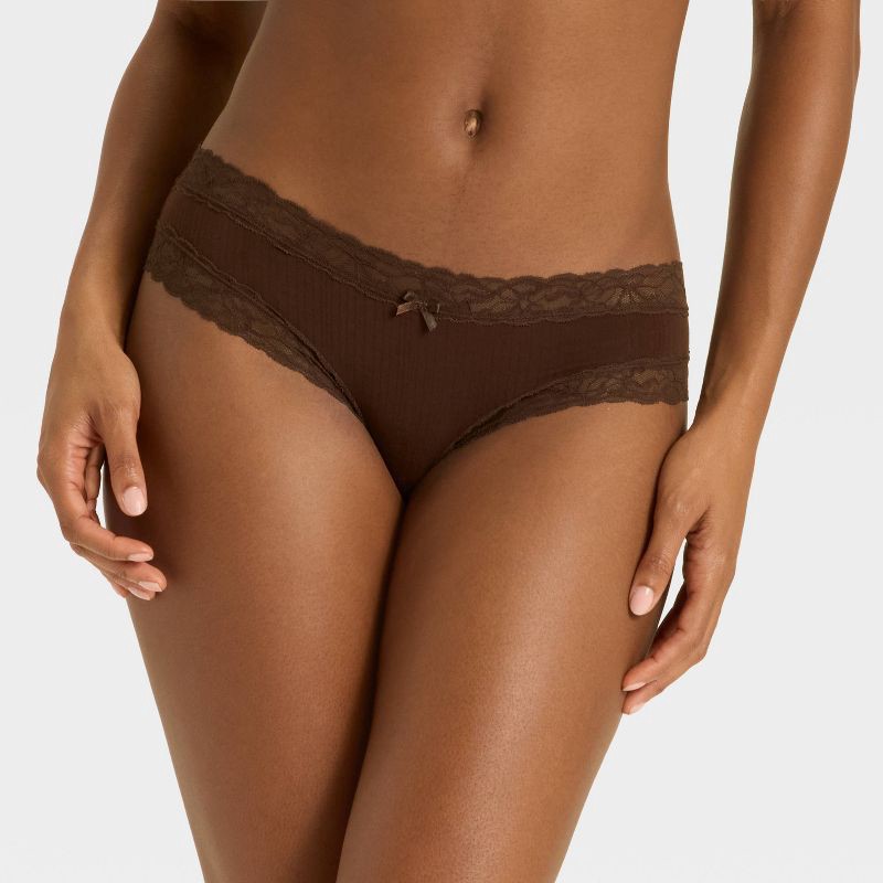 slide 1 of 5, Women's Modal Blend Cheeky Underwear with Lace - Auden™ Dark Brown L, 1 ct