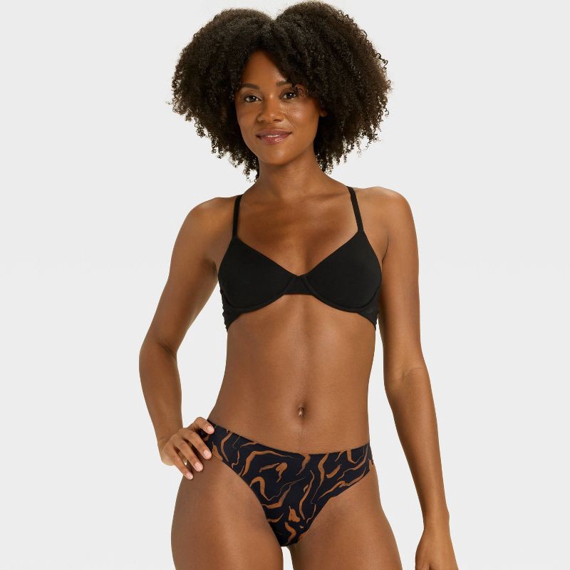 slide 3 of 5, Women's Luxury Collection Bonded Invisible Edge Thong Underwear - Auden™ Black Wave Print M, 1 ct