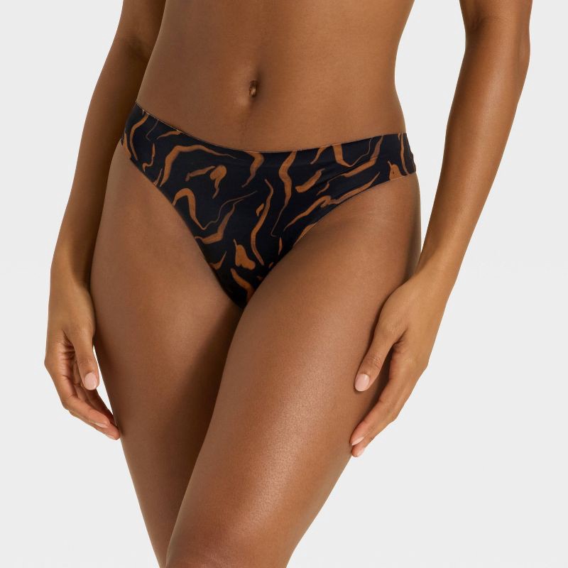 slide 1 of 5, Women's Luxury Collection Bonded Invisible Edge Thong Underwear - Auden™ Black Wave Print M, 1 ct