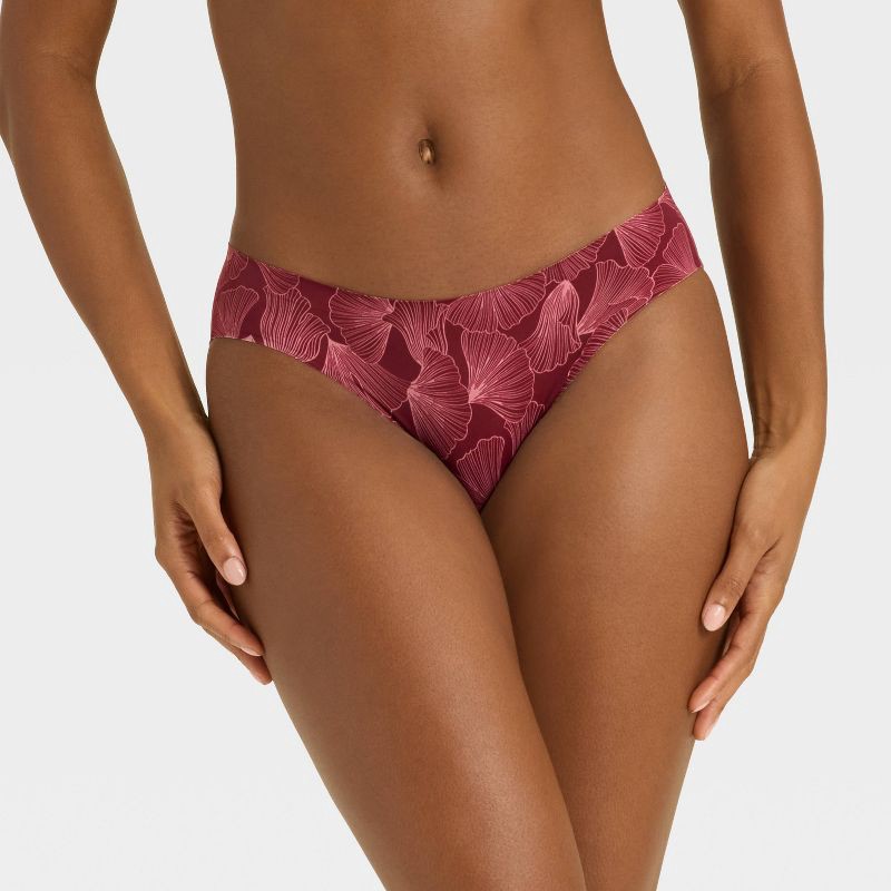 slide 1 of 5, Women's Luxury Collection Bonded Microfiber Bikini Underwear - Auden™ Berry Red Shell Print L, 1 ct