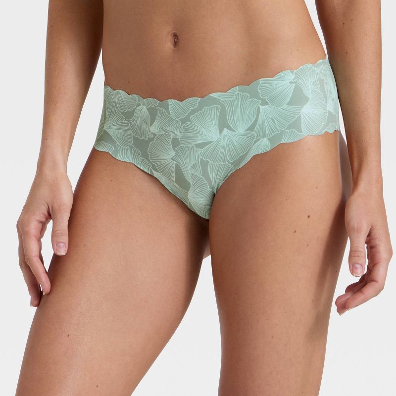 slide 1 of 5, Women's Invisible Edge Scallop Cut Cheeky Underwear - Auden™ Green Floral Print XS, 1 ct