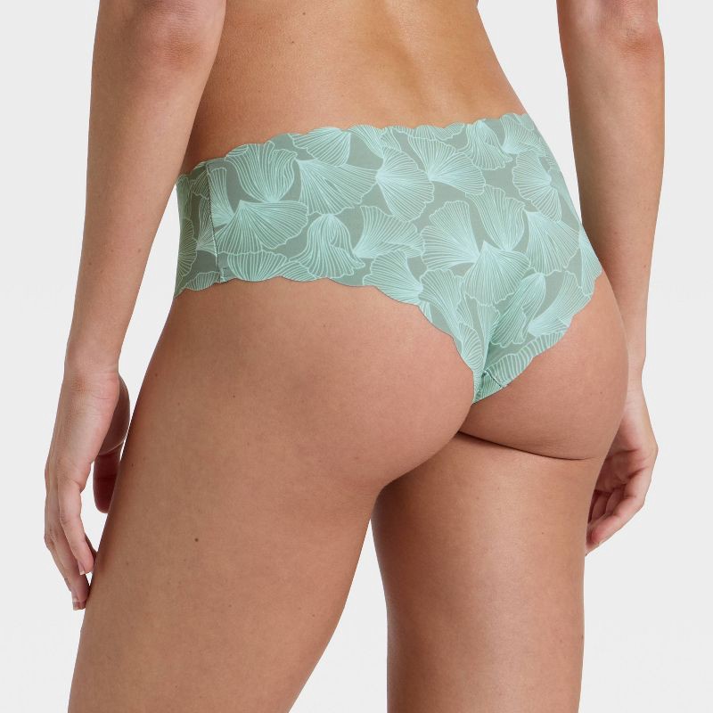 slide 2 of 5, Women's Invisible Edge Scallop Cut Cheeky Underwear - Auden™ Green Floral Print S, 1 ct