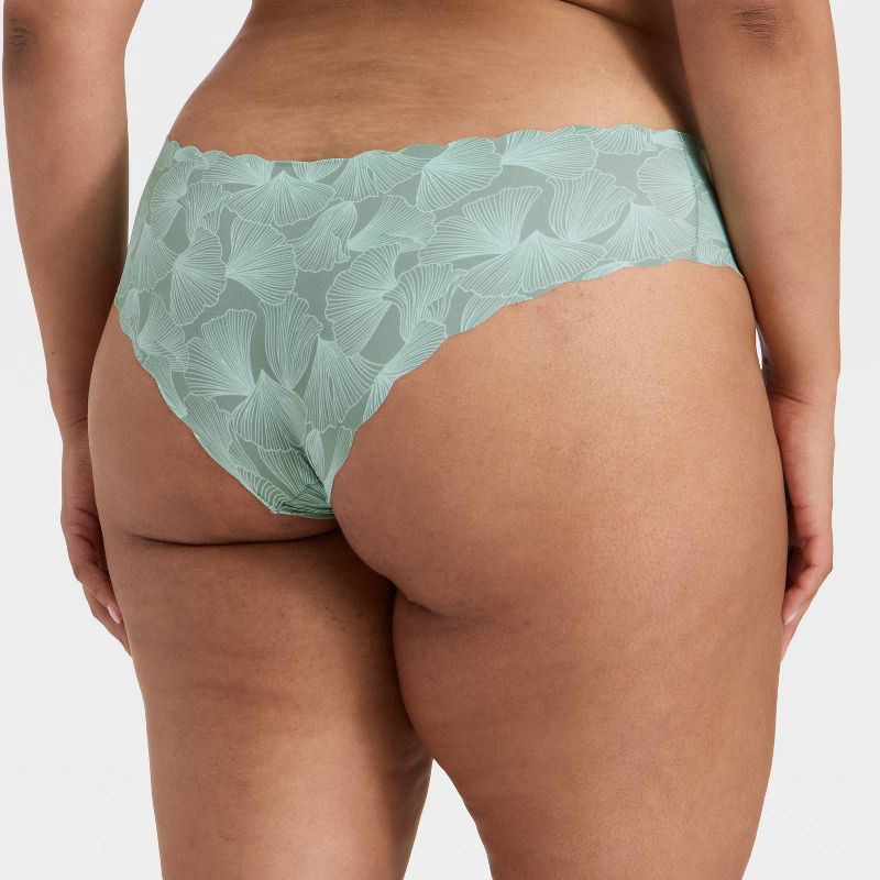slide 5 of 5, Women's Invisible Edge Scallop Cut Cheeky Underwear - Auden™ Green Floral Print M, 1 ct