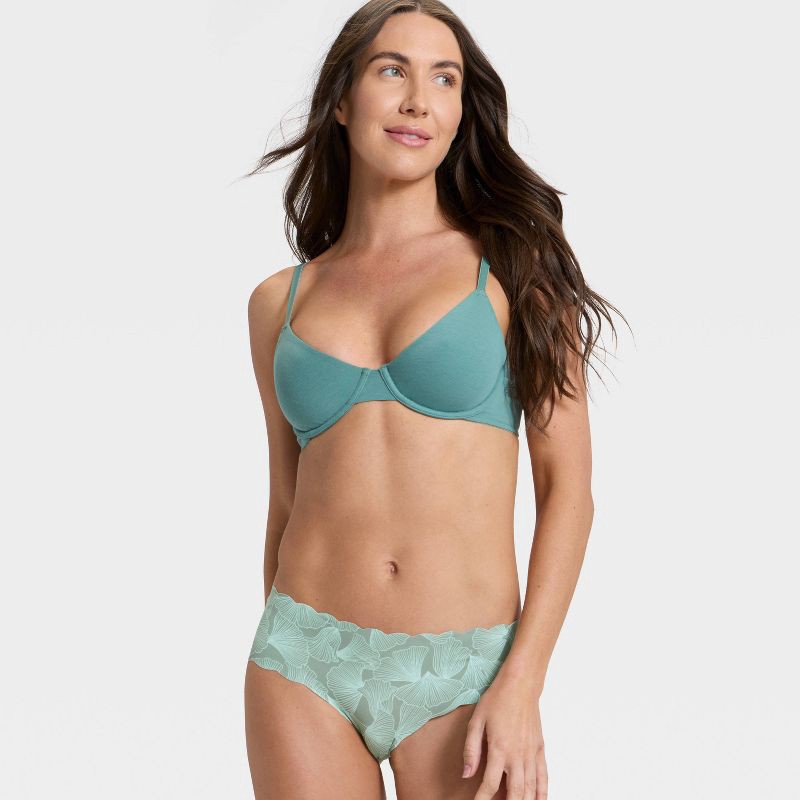 slide 3 of 5, Women's Invisible Edge Scallop Cut Cheeky Underwear - Auden™ Green Floral Print L, 1 ct