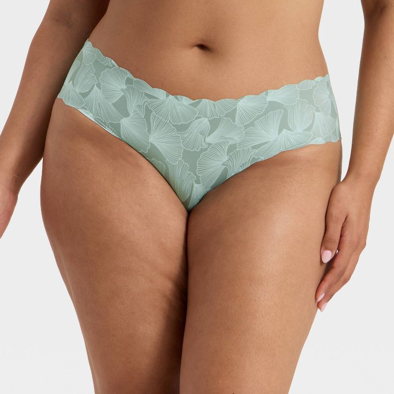 slide 4 of 5, Women's Invisible Edge Scallop Cut Cheeky Underwear - Auden™ Green Floral Print XL, 1 ct
