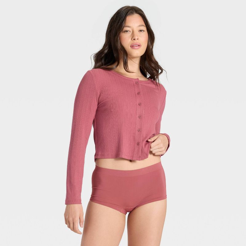 slide 3 of 5, Women's Seamless Boy Shorts Underwear - Auden™ Burgundy XS, 1 ct