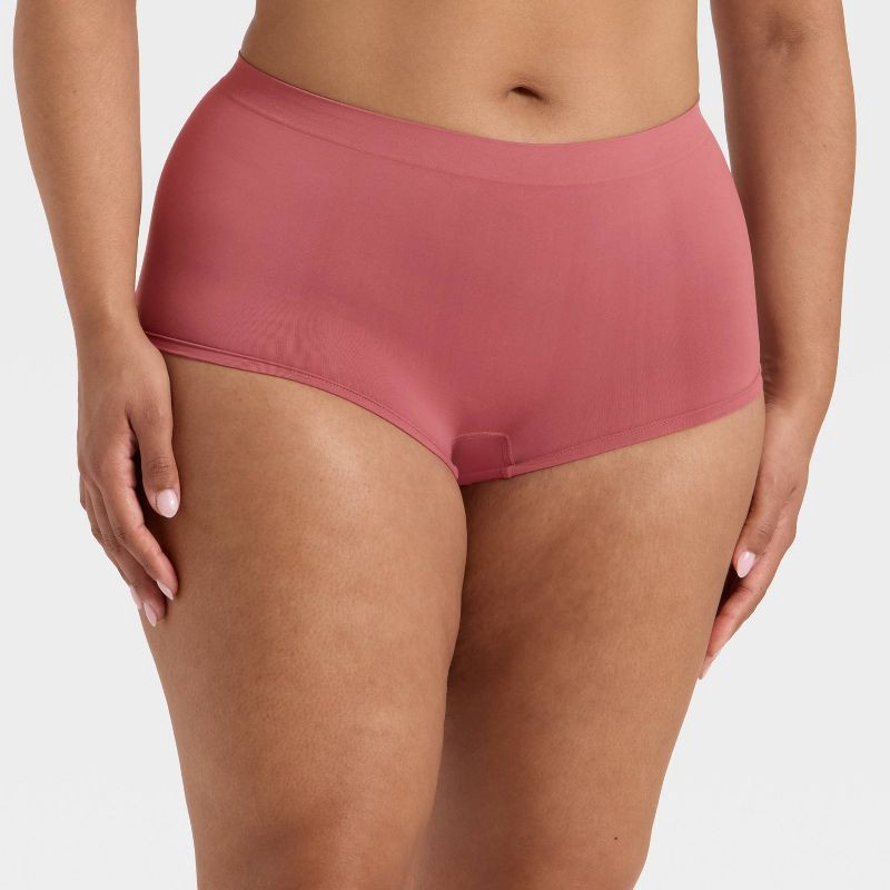 slide 2 of 5, Women's Seamless Boy Shorts Underwear - Auden™ Burgundy L, 1 ct