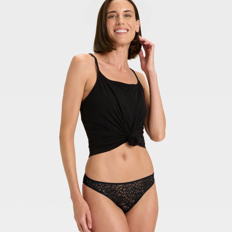 slide 3 of 5, Women's Rose Lace Cheeky Underwear - Auden™ Black L, 1 ct