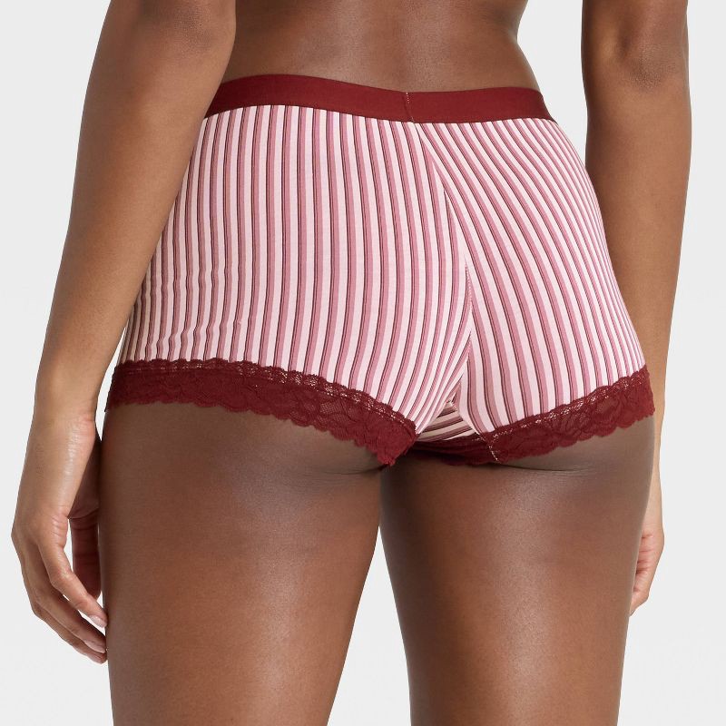 slide 2 of 5, Women's Striped Cotton Blend Boy Shorts Underwear with Lace - Auden™ Berry Red M, 1 ct