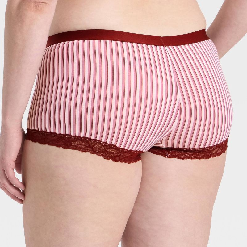 slide 5 of 5, Women's Striped Cotton Blend Boy Shorts Underwear with Lace - Auden™ Berry Red L, 1 ct