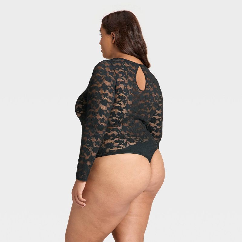 slide 2 of 3, Women's Shadow Floral Lace Longsleeve Lingerie Bodysuit - Auden™ Black XXL, 1 ct