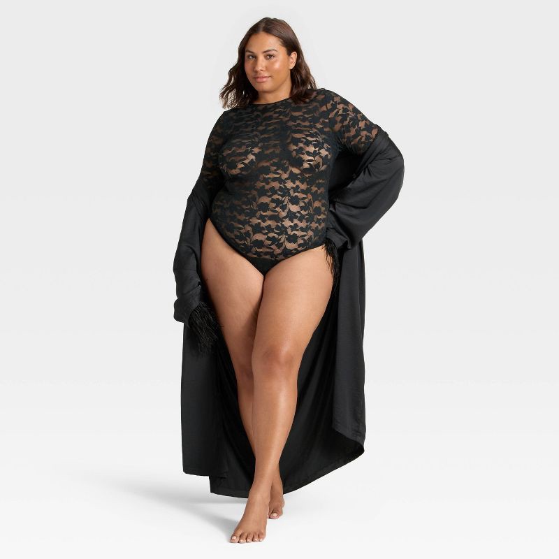 slide 3 of 3, Women's Shadow Floral Lace Longsleeve Lingerie Bodysuit - Auden™ Black XXL, 1 ct