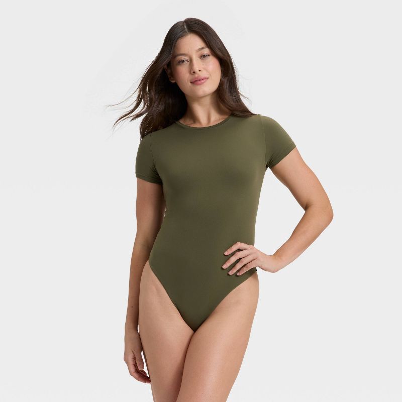slide 1 of 5, Women's Luxury Collection 4-Way Stretch Short Sleeve Bodysuit - Auden™ Moss Green XS, 1 ct