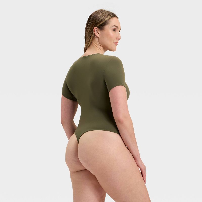 slide 5 of 5, Women's Luxury Collection 4-Way Stretch Short Sleeve Bodysuit - Auden™ Moss Green M, 1 ct