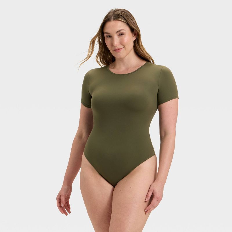 slide 4 of 5, Women's Luxury Collection 4-Way Stretch Short Sleeve Bodysuit - Auden™ Moss Green L, 1 ct