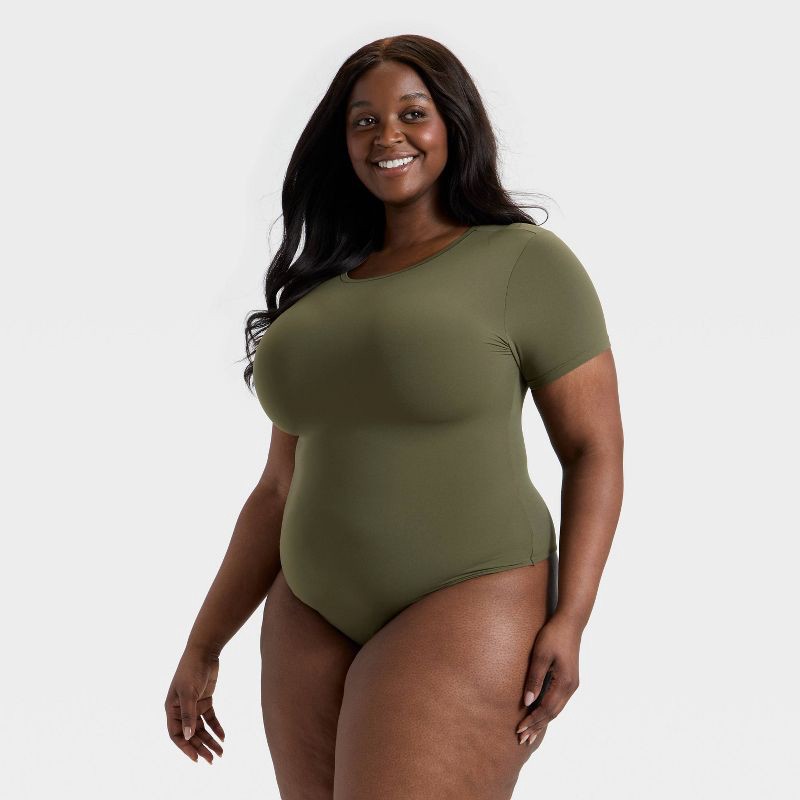 slide 1 of 3, Women's Luxury Collection 4-Way Stretch Short Sleeve Bodysuit - Auden™ Moss Green XXL, 1 ct