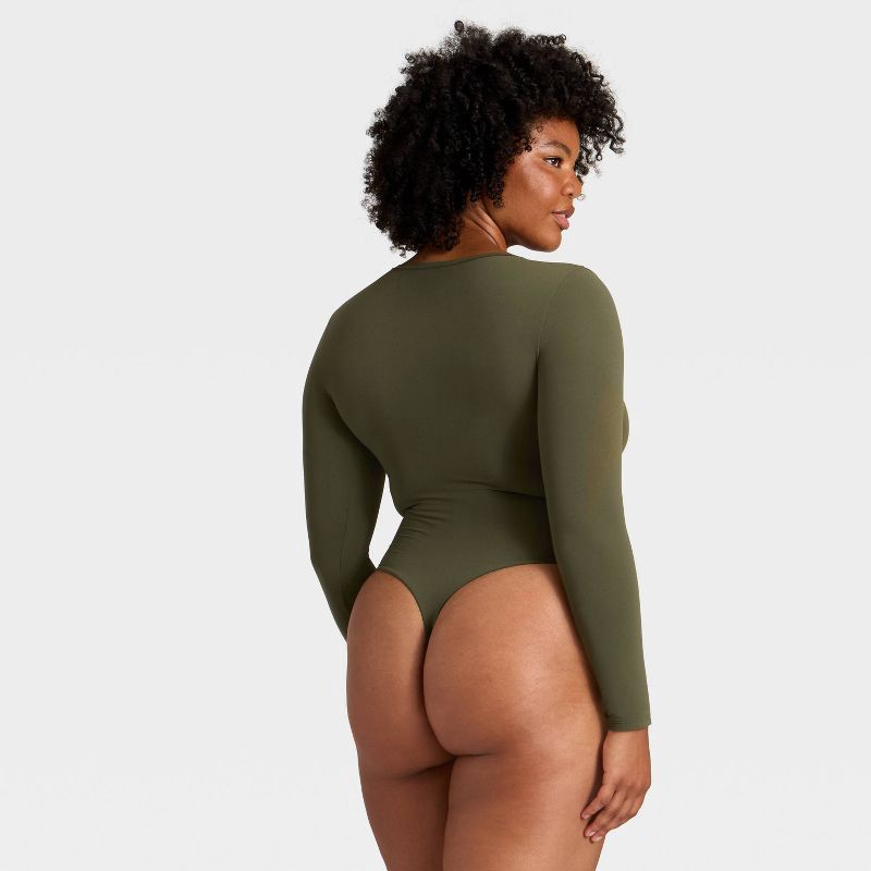 slide 5 of 5, Women's Luxury Collection Luxe Stretch Long Sleeve Bodysuit - Auden™ Moss Green XS, 1 ct