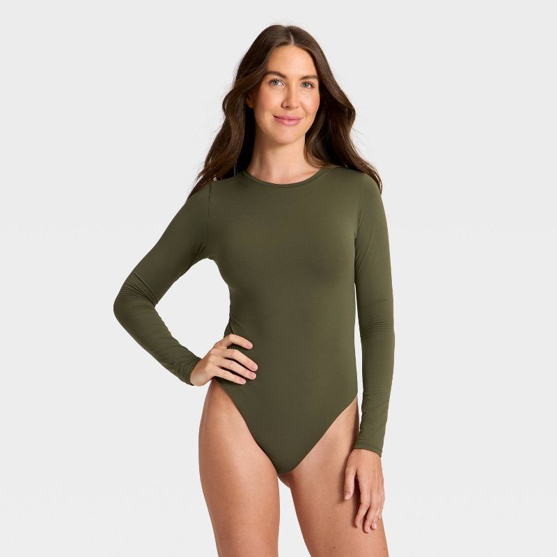 slide 1 of 5, Women's Luxury Collection Luxe Stretch Long Sleeve Bodysuit - Auden™ Moss Green XS, 1 ct