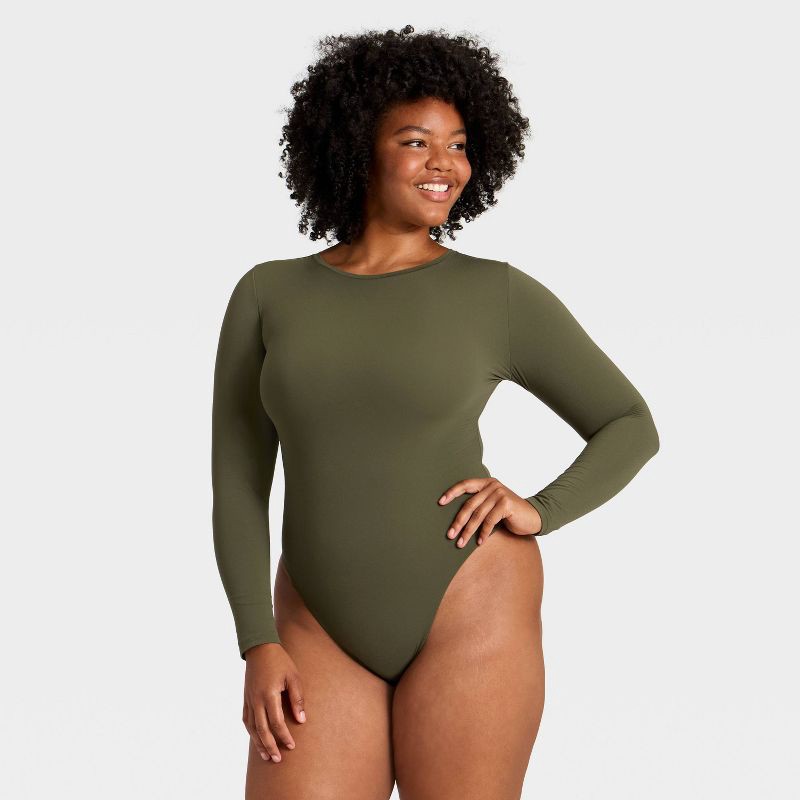 slide 4 of 5, Women's Luxury Collection Luxe Stretch Long Sleeve Bodysuit - Auden™ Moss Green L, 1 ct