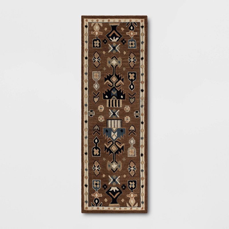 slide 1 of 4, 2'4"x7' Wool Tufted Runner Rug Brown - Threshold™, 1 ct