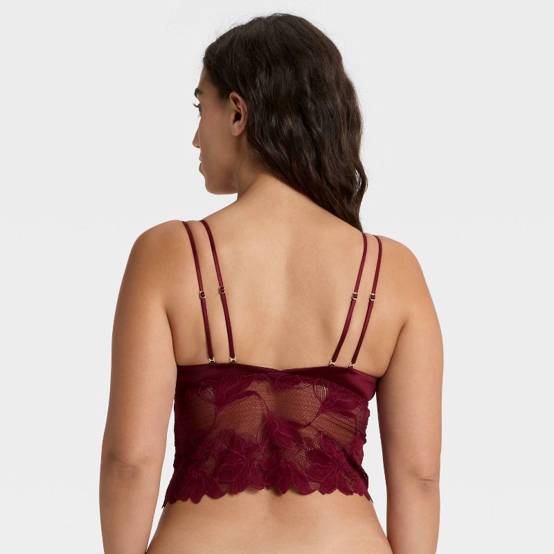 slide 2 of 5, Women's Satin and Lace Removable Pad Longline Bralette - Auden™ Berry Red S, 1 ct