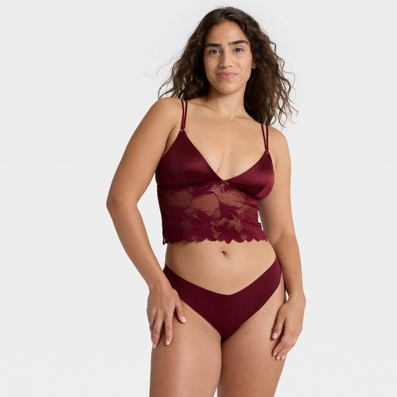 slide 3 of 5, Women's Satin and Lace Removable Pad Longline Bralette - Auden™ Berry Red XL, 1 ct