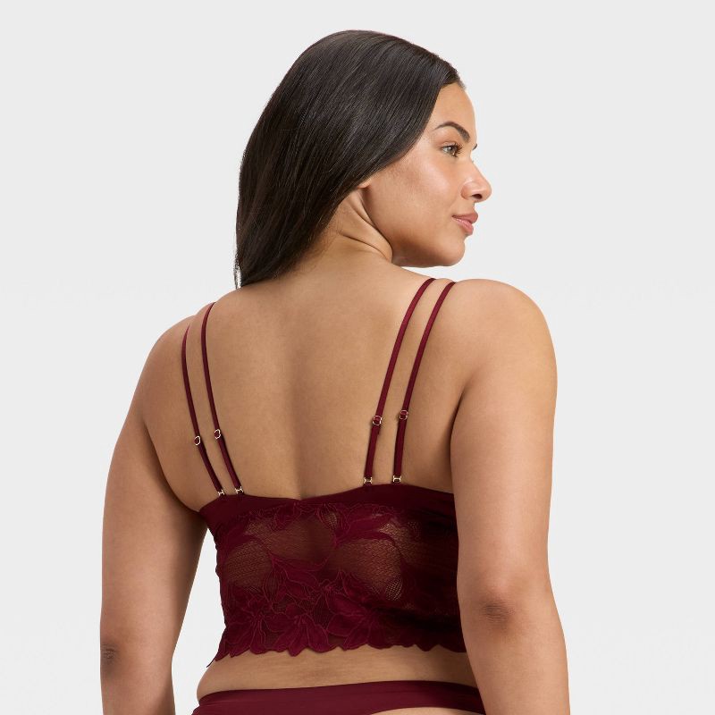 slide 5 of 5, Women's Satin and Lace Removable Pad Longline Bralette - Auden™ Berry Red XL, 1 ct